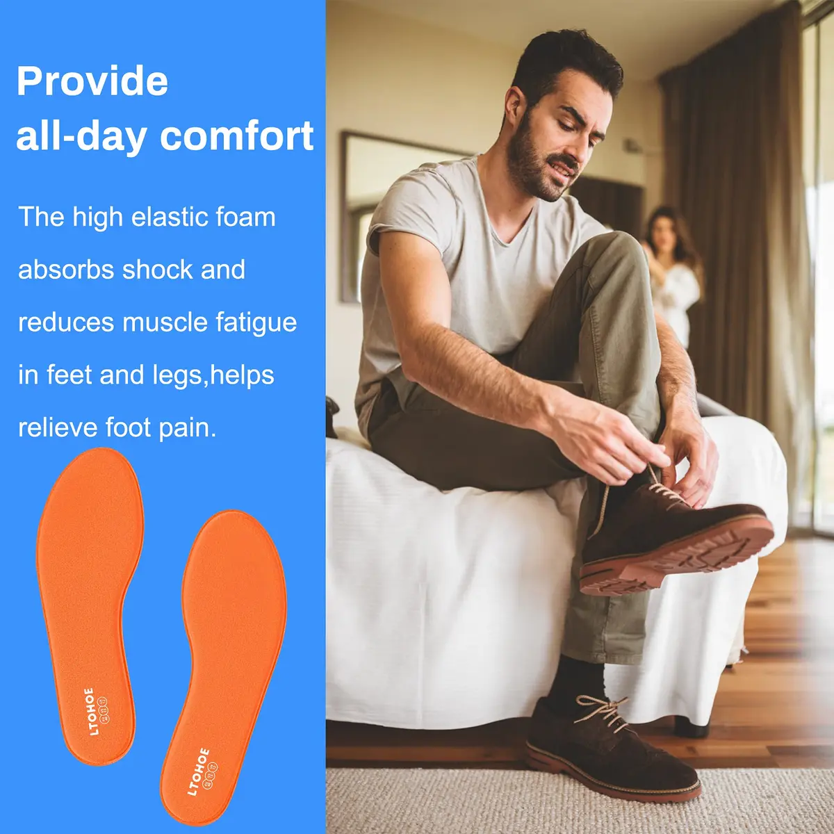 LTOHOE Memory Foam Insoles for Men | Replacement Shoe Inserts for Running & Hiking, 8mm Orange US 8 - view 3