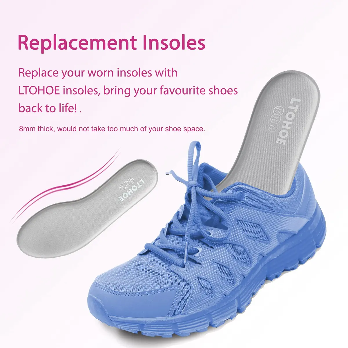 LTOHOE Memory Foam Insoles for Women Replacement Comfort 8mm Grey US 5.5 | Support & Comfort - view 5