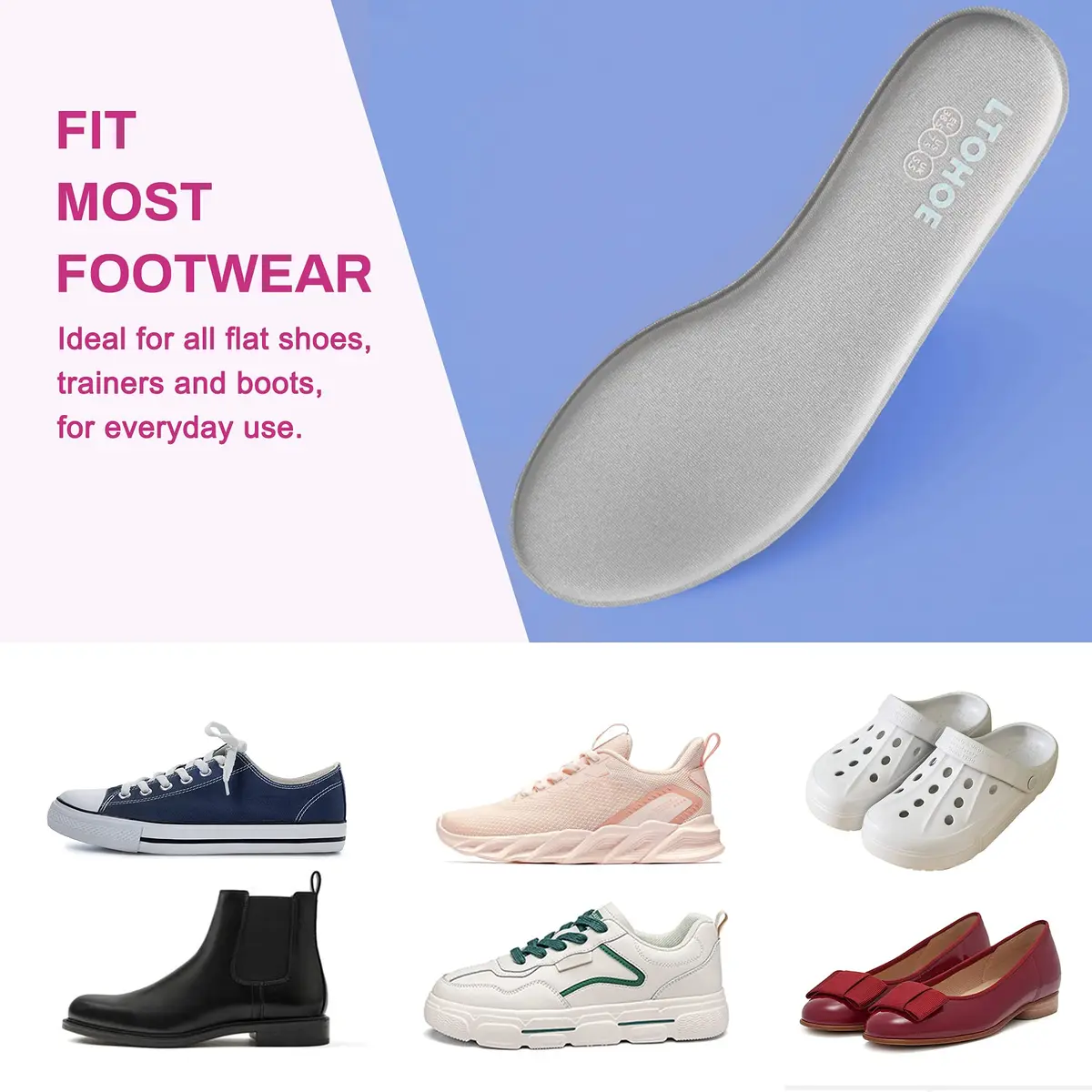 LTOHOE Memory Foam Insoles for Women Replacement Comfort 8mm Grey US 5.5 | Support & Comfort - view 6