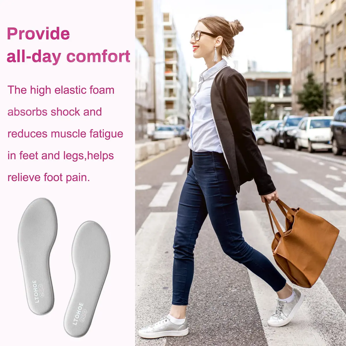 LTOHOE Memory Foam Insoles for Women Replacement Comfort 8mm Grey US 5.5 | Support & Comfort - view 3