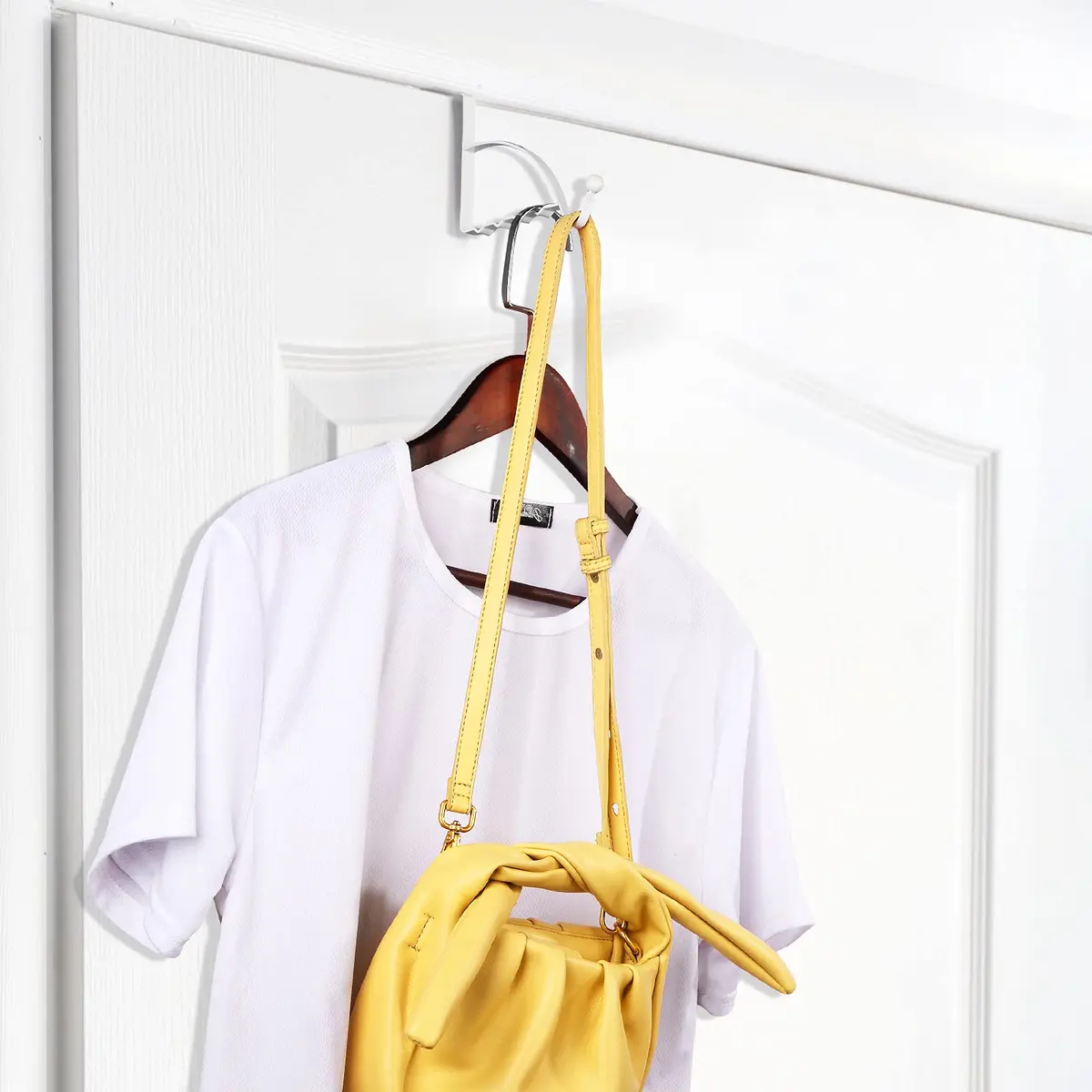 Hotop 2 Pcs Metal Over The Door Hooks | Heavy Duty Clothes Hanger, White, 6.6 x 1.5 x 4 Inches - view 6