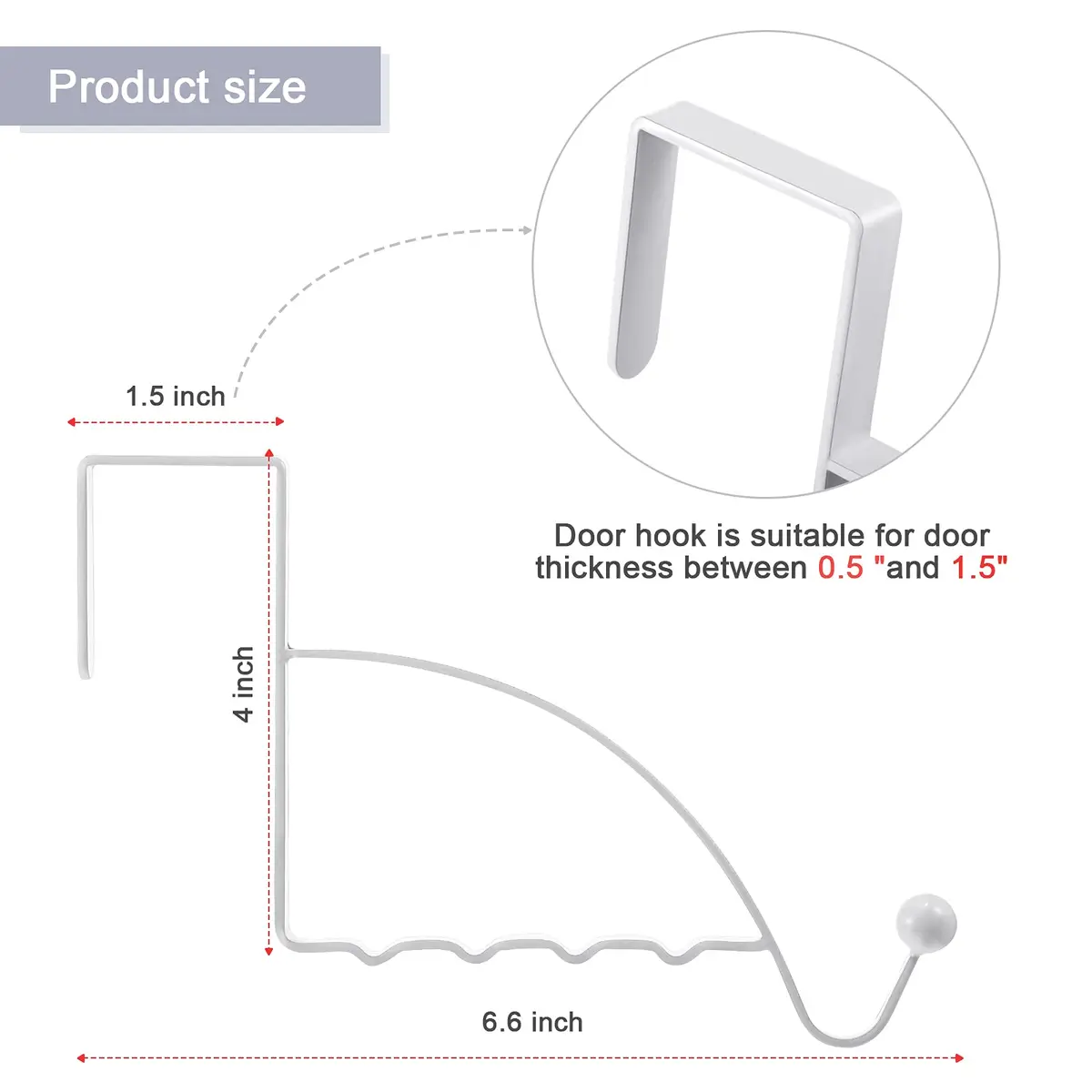 Hotop 2 Pcs Metal Over The Door Hooks | Heavy Duty Clothes Hanger, White, 6.6 x 1.5 x 4 Inches - view 2