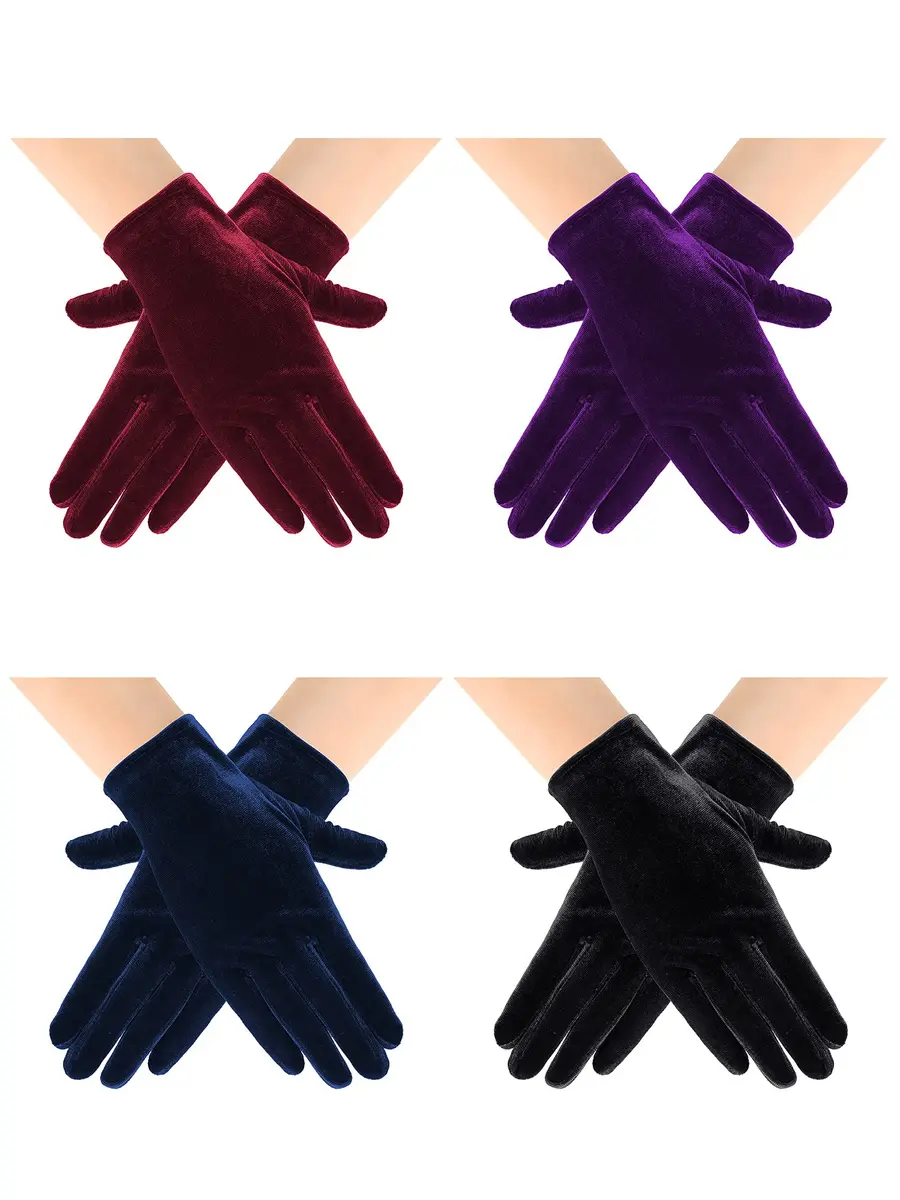 Geyoga 4 Pairs Women Short Velvet Gloves | Elegant Opera & Party Wear - main product image