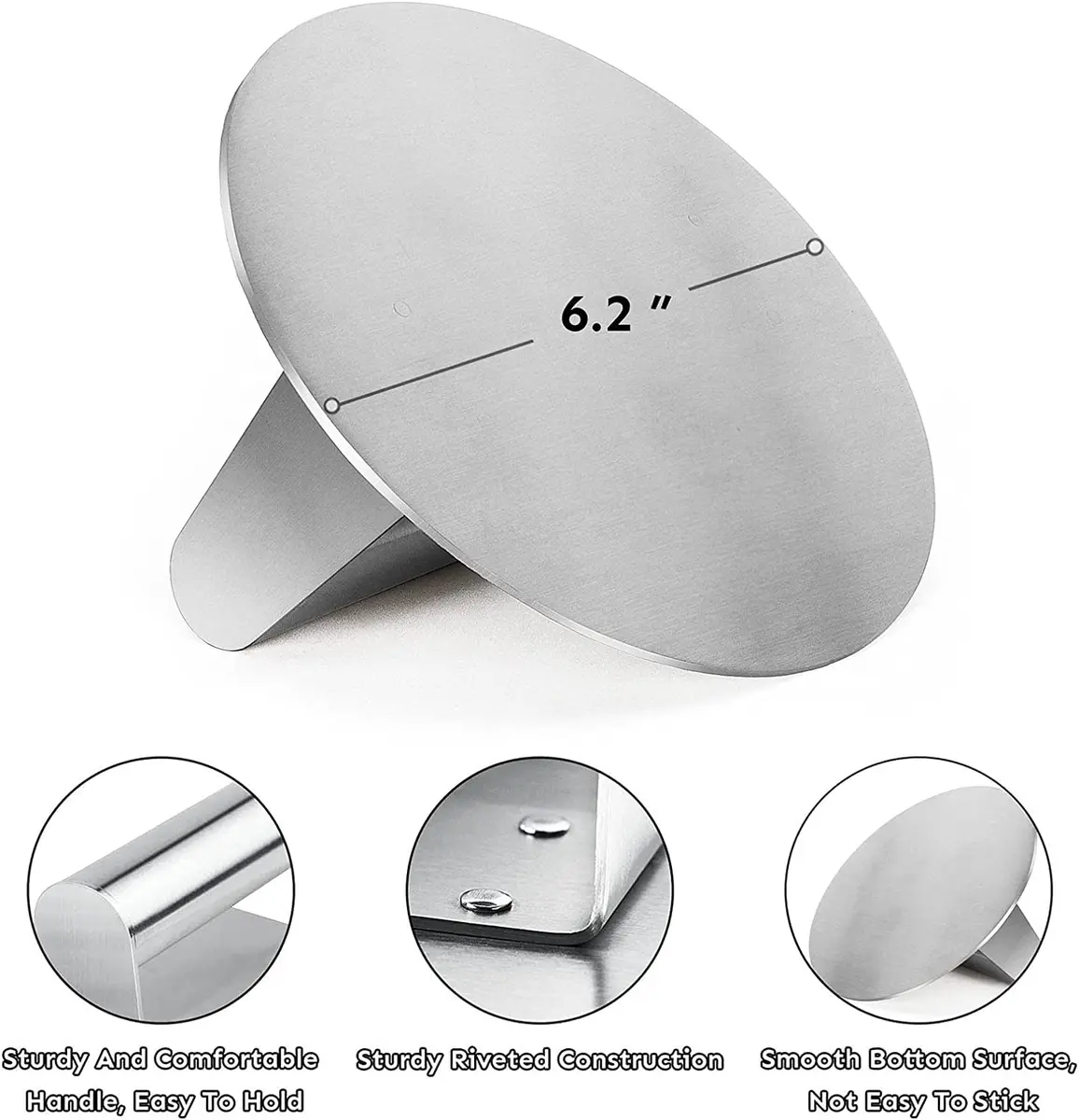 HULISEN Stainless Steel Burger Press 6.2-Inch Round | Flat, Non-Stick, Dishwasher Safe - view 5