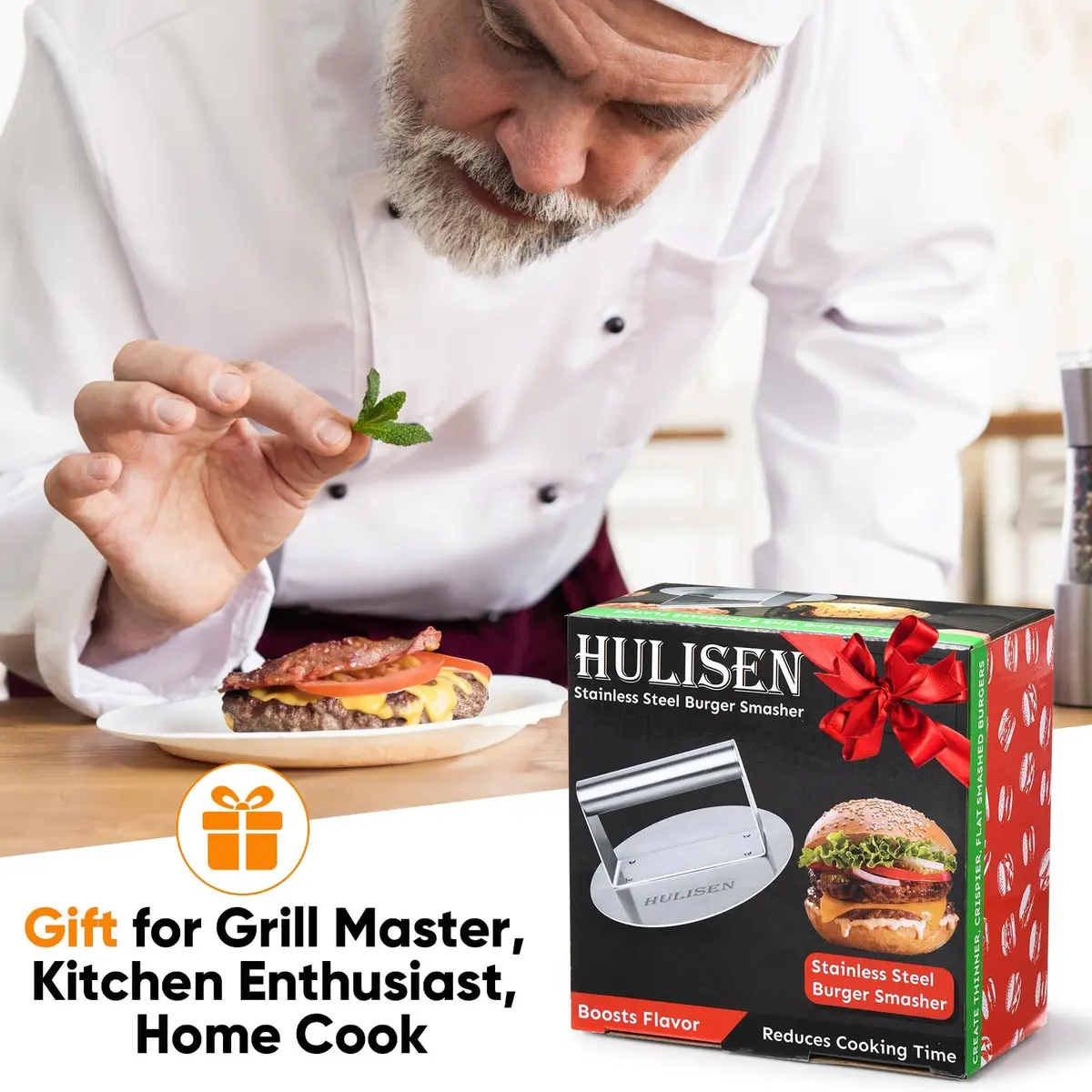 HULISEN Stainless Steel Burger Press 6.2-Inch Round | Flat, Non-Stick, Dishwasher Safe - view 8