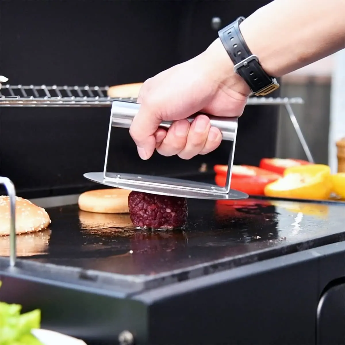 HULISEN Stainless Steel Burger Press 6.2-Inch Round | Flat, Non-Stick, Dishwasher Safe - view 2