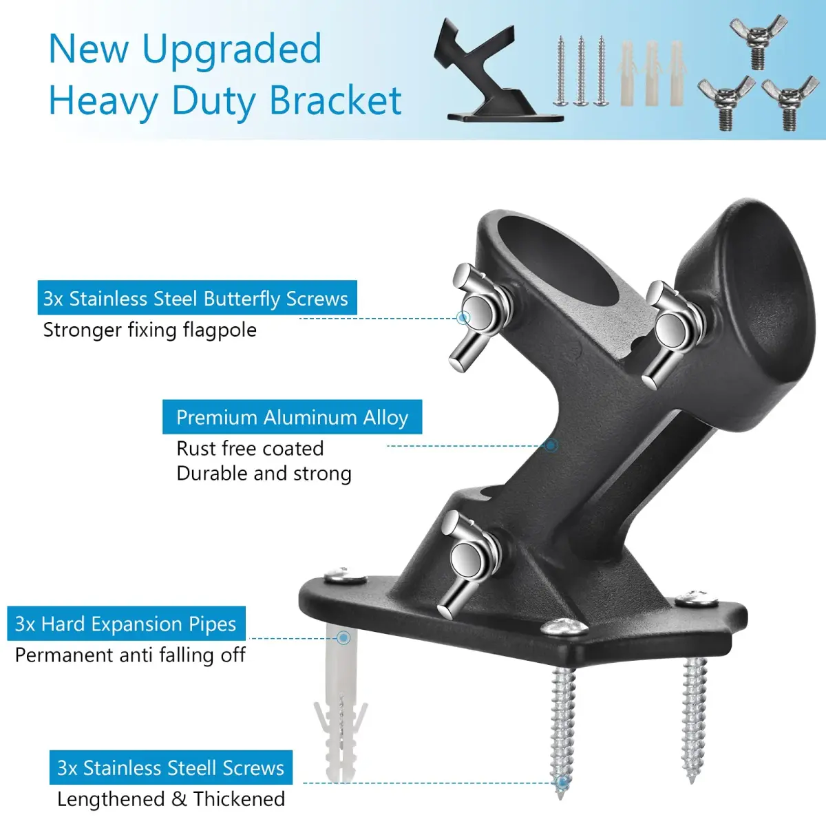 Haoridul Heavy Duty Flag Pole Holder Mount 1" Inner Diameter (Matte Black, 2-Pack) | Rust-Free Aluminum Bracket for Exterior House - view 2