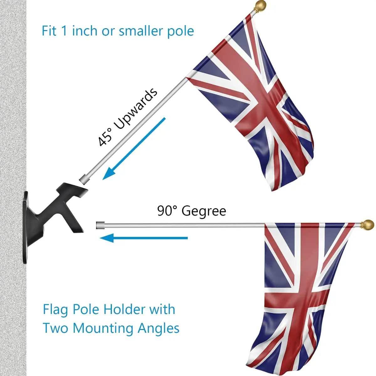 Haoridul Heavy Duty Flag Pole Holder Mount 1" Inner Diameter (Matte Black, 2-Pack) | Rust-Free Aluminum Bracket for Exterior House - view 3