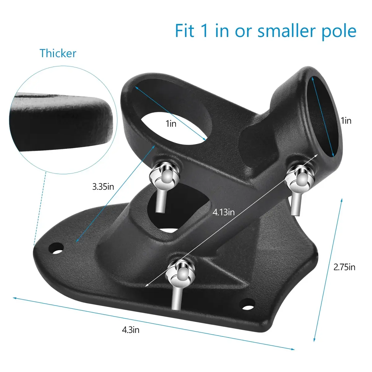 Haoridul Heavy Duty Flag Pole Holder Mount 1" Inner Diameter (Matte Black, 2-Pack) | Rust-Free Aluminum Bracket for Exterior House - view 4