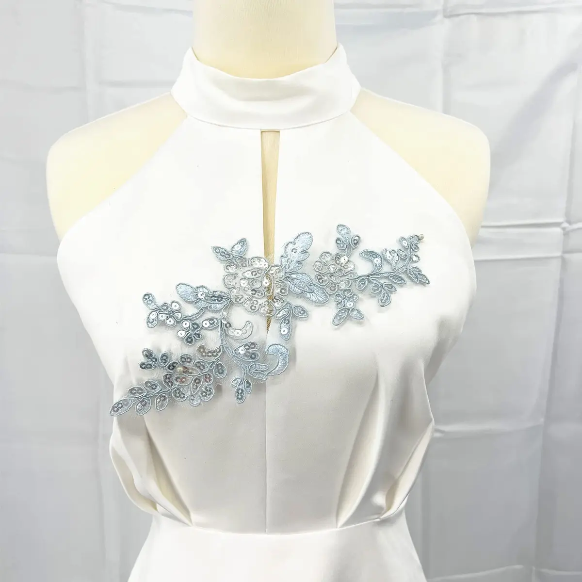 SUNMOVE Sky Blue Sequin Lace Applique Pair 25cm x 10cm | Bridal DIY Craft Motif - view 5
