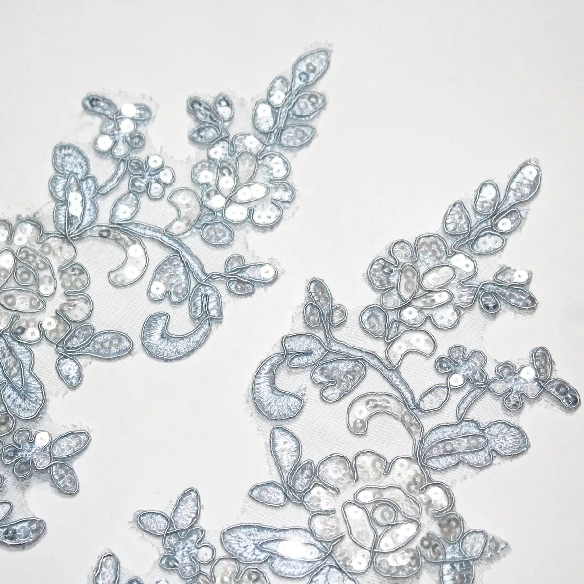 SUNMOVE Sky Blue Sequin Lace Applique Pair 25cm x 10cm | Bridal DIY Craft Motif - view 7
