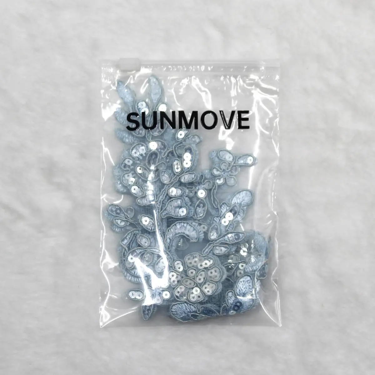 SUNMOVE Sky Blue Sequin Lace Applique Pair 25cm x 10cm | Bridal DIY Craft Motif - view 8