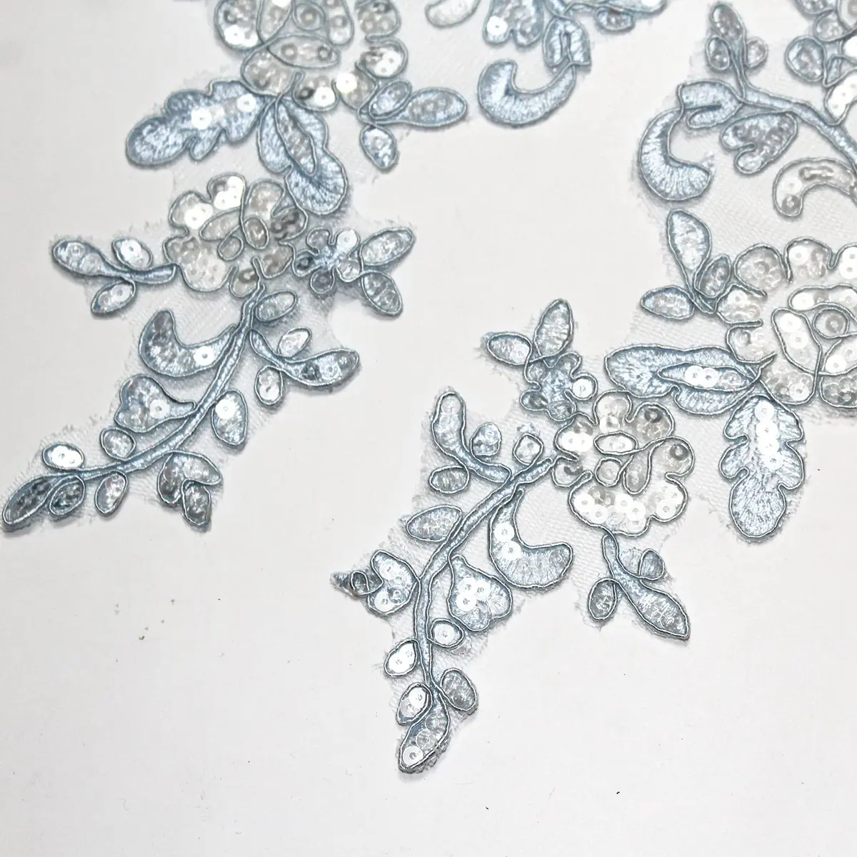 SUNMOVE Sky Blue Sequin Lace Applique Pair 25cm x 10cm | Bridal DIY Craft Motif - view 2