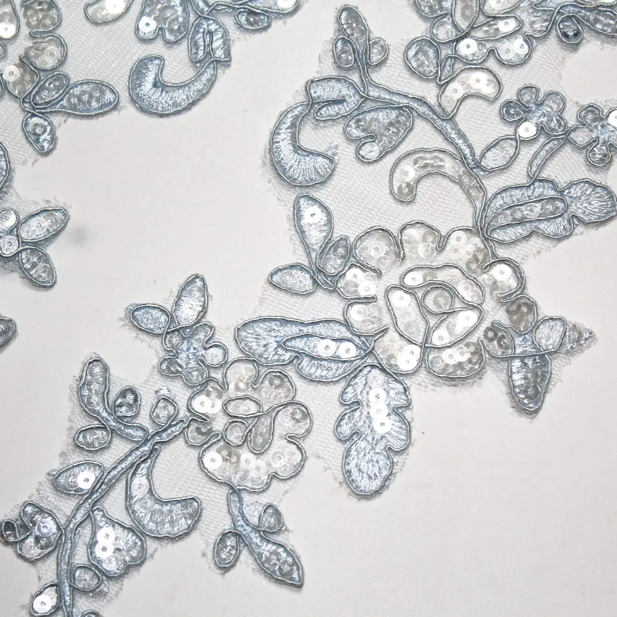 SUNMOVE Sky Blue Sequin Lace Applique Pair 25cm x 10cm | Bridal DIY Craft Motif - view 4