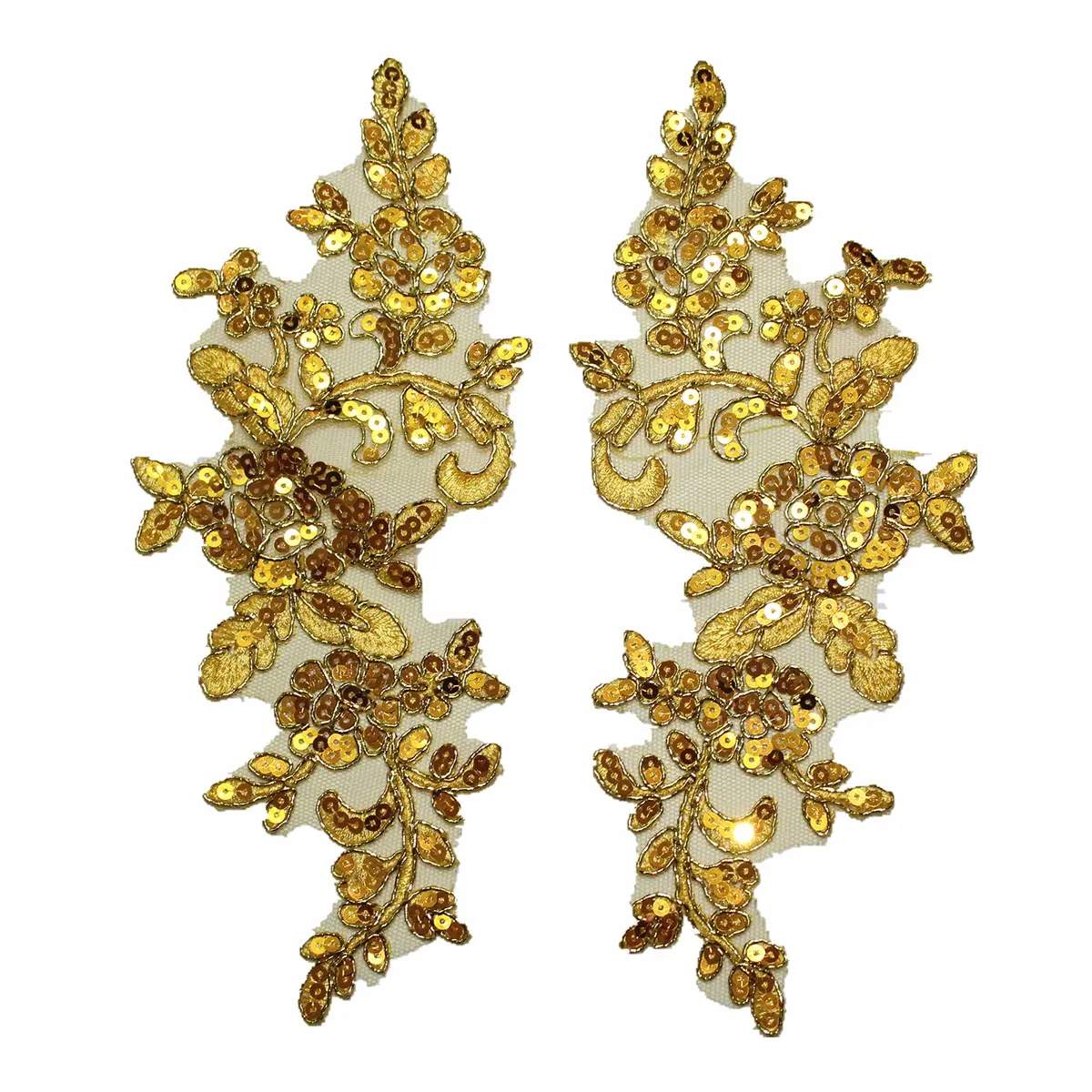 SUNMOVE Gold Fabric Applique Patch 25cm x 10cm | Floral Sequin Embroidery for Bridal & Party Wear - main product image