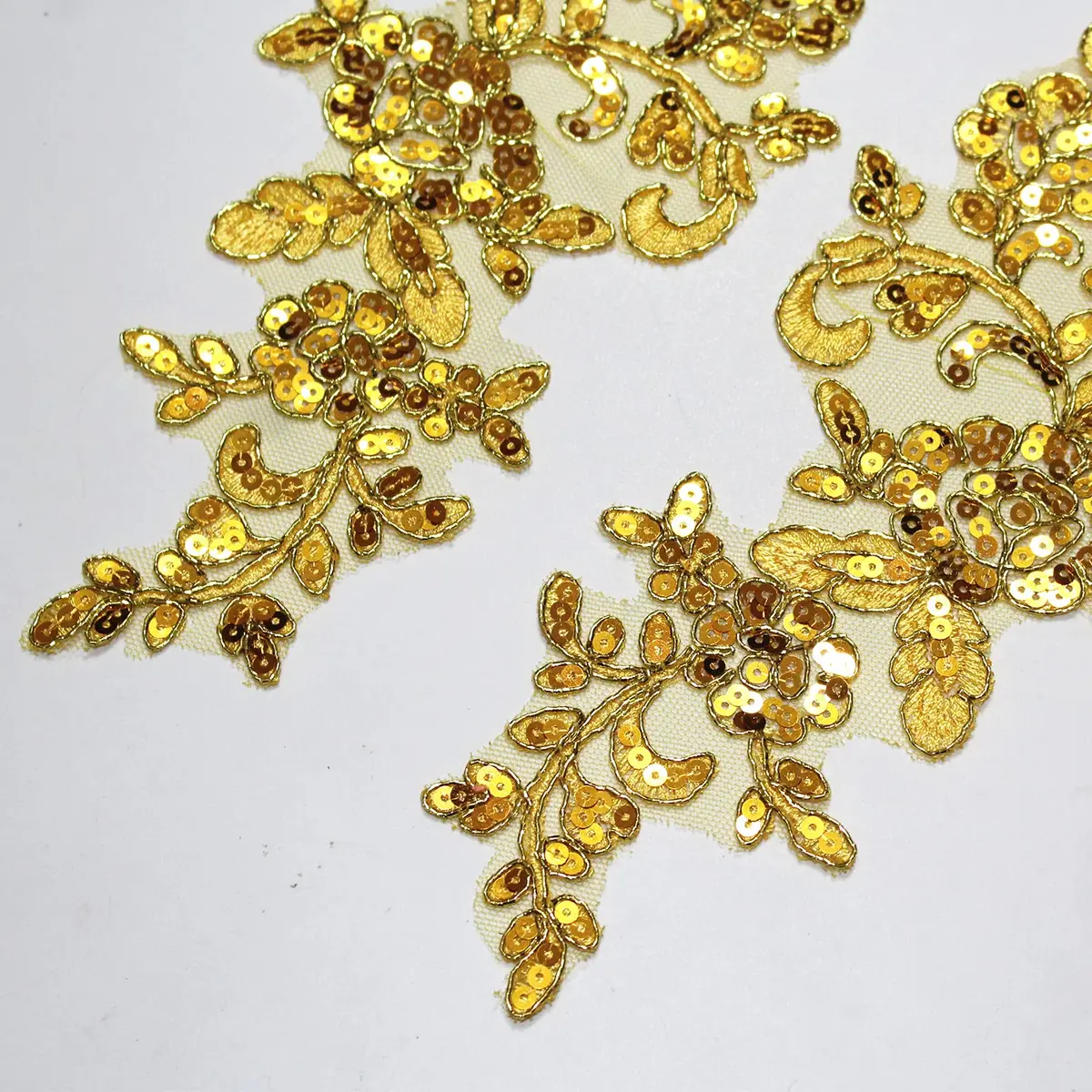 SUNMOVE Gold Fabric Applique Patch 25cm x 10cm | Floral Sequin Embroidery for Bridal & Party Wear - view 5