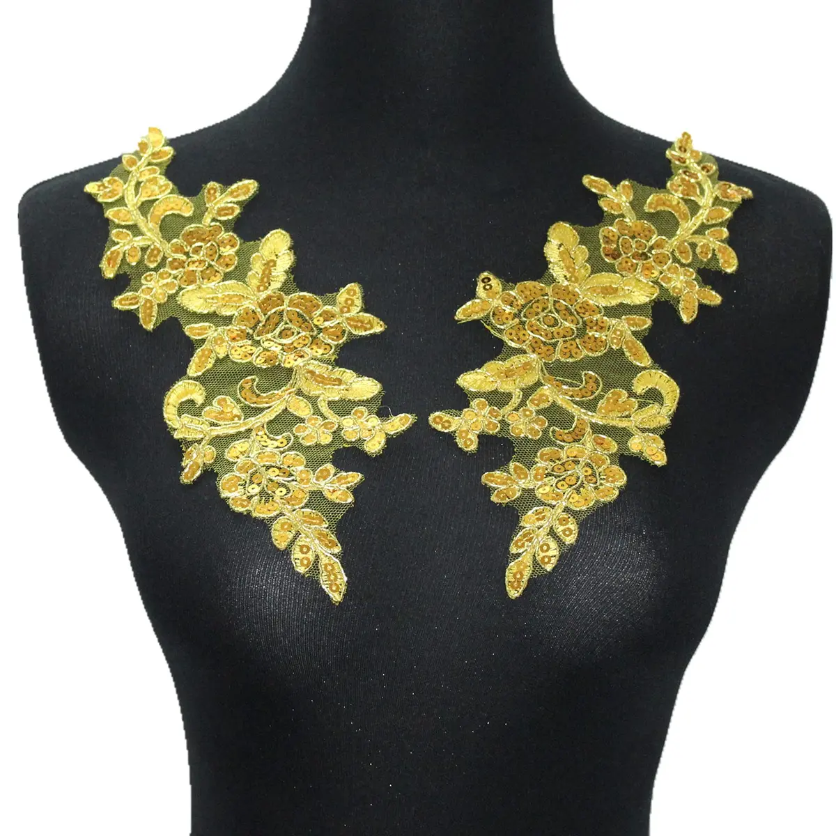 SUNMOVE Gold Fabric Applique Patch 25cm x 10cm | Floral Sequin Embroidery for Bridal & Party Wear - view 7