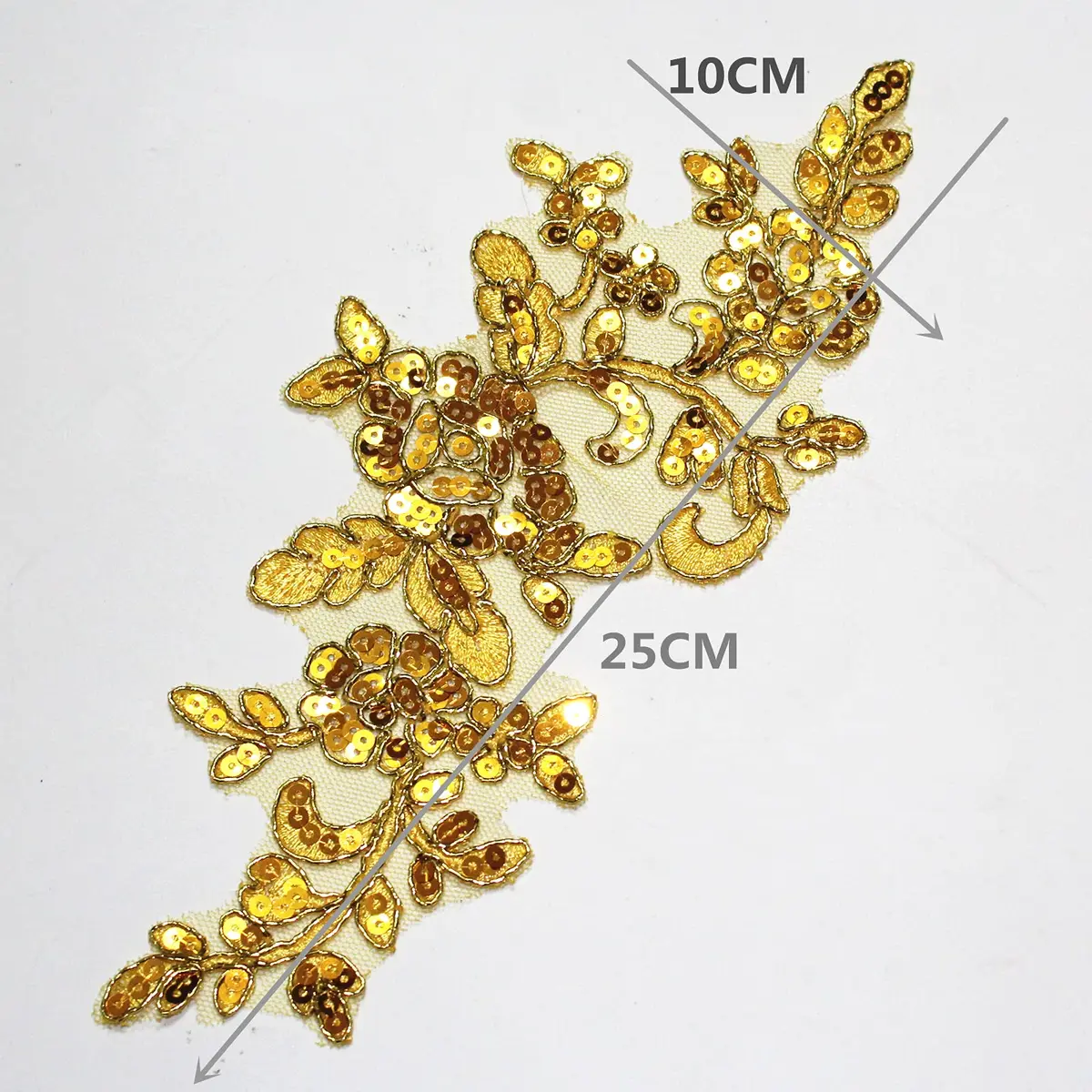 SUNMOVE Gold Fabric Applique Patch 25cm x 10cm | Floral Sequin Embroidery for Bridal & Party Wear - view 2