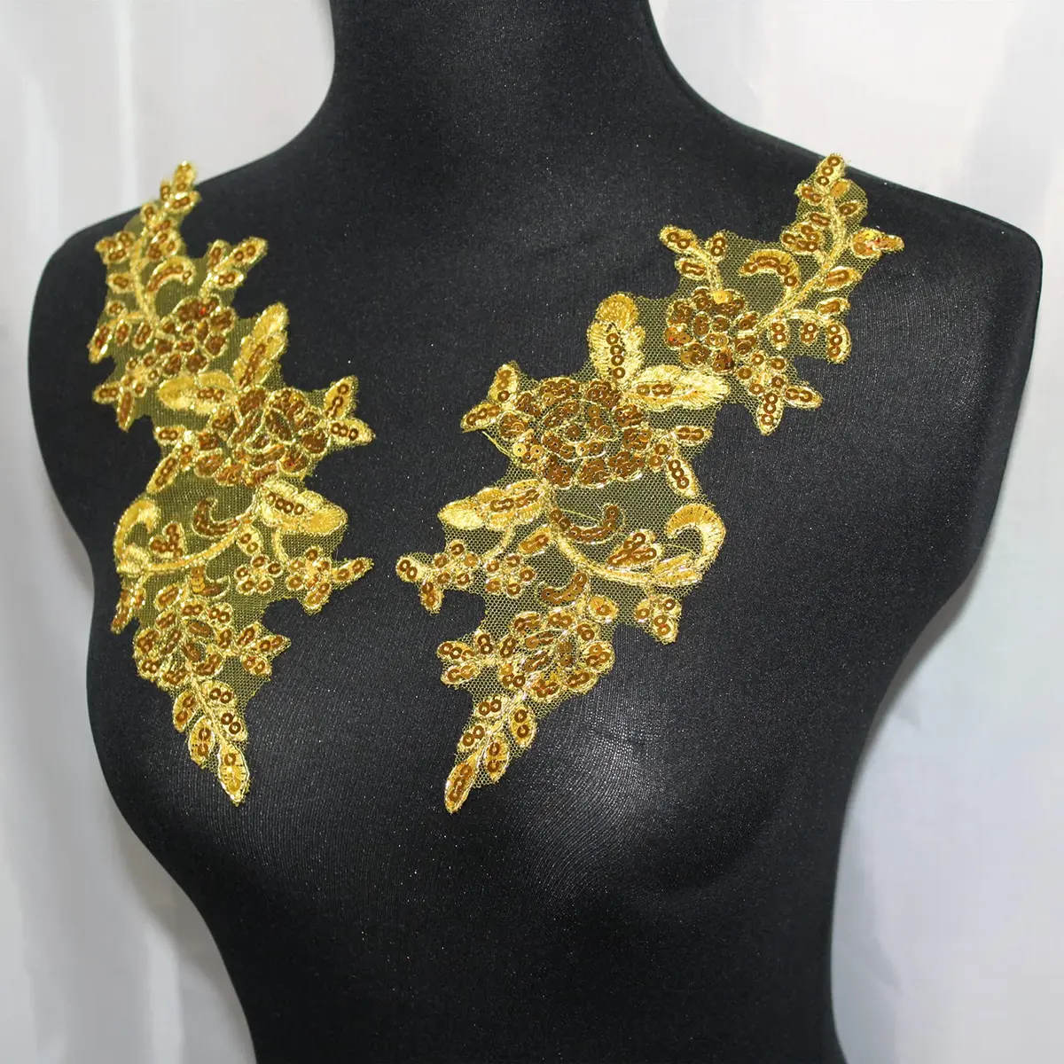 SUNMOVE Gold Fabric Applique Patch 25cm x 10cm | Floral Sequin Embroidery for Bridal & Party Wear - view 4