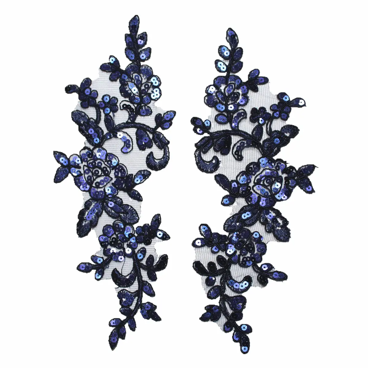 SUNMOVE Navy Sequin Lace Applique Pair 25cm x 10cm (9.84" x 3.93") | Bridal DIY Craft Embellishment - main product image