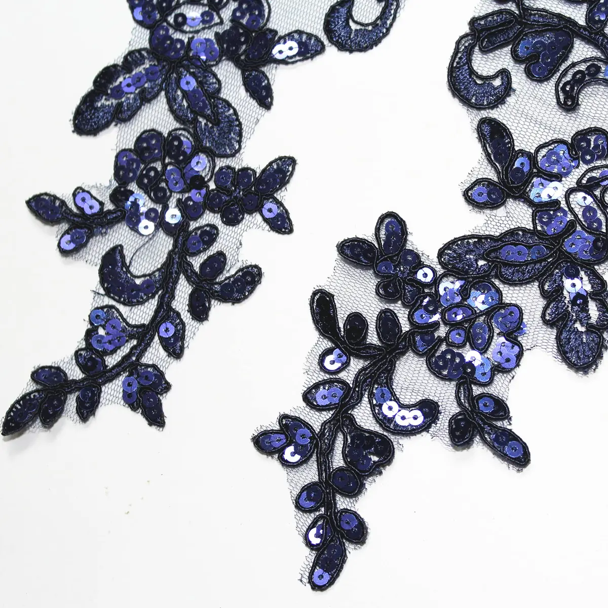 SUNMOVE Navy Sequin Lace Applique Pair 25cm x 10cm (9.84" x 3.93") | Bridal DIY Craft Embellishment - view 5