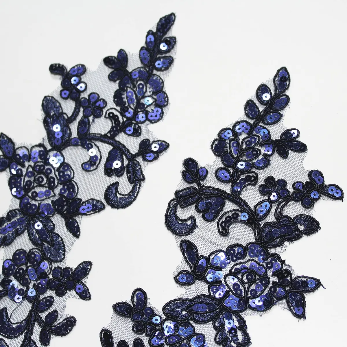 SUNMOVE Navy Sequin Lace Applique Pair 25cm x 10cm (9.84" x 3.93") | Bridal DIY Craft Embellishment - view 6