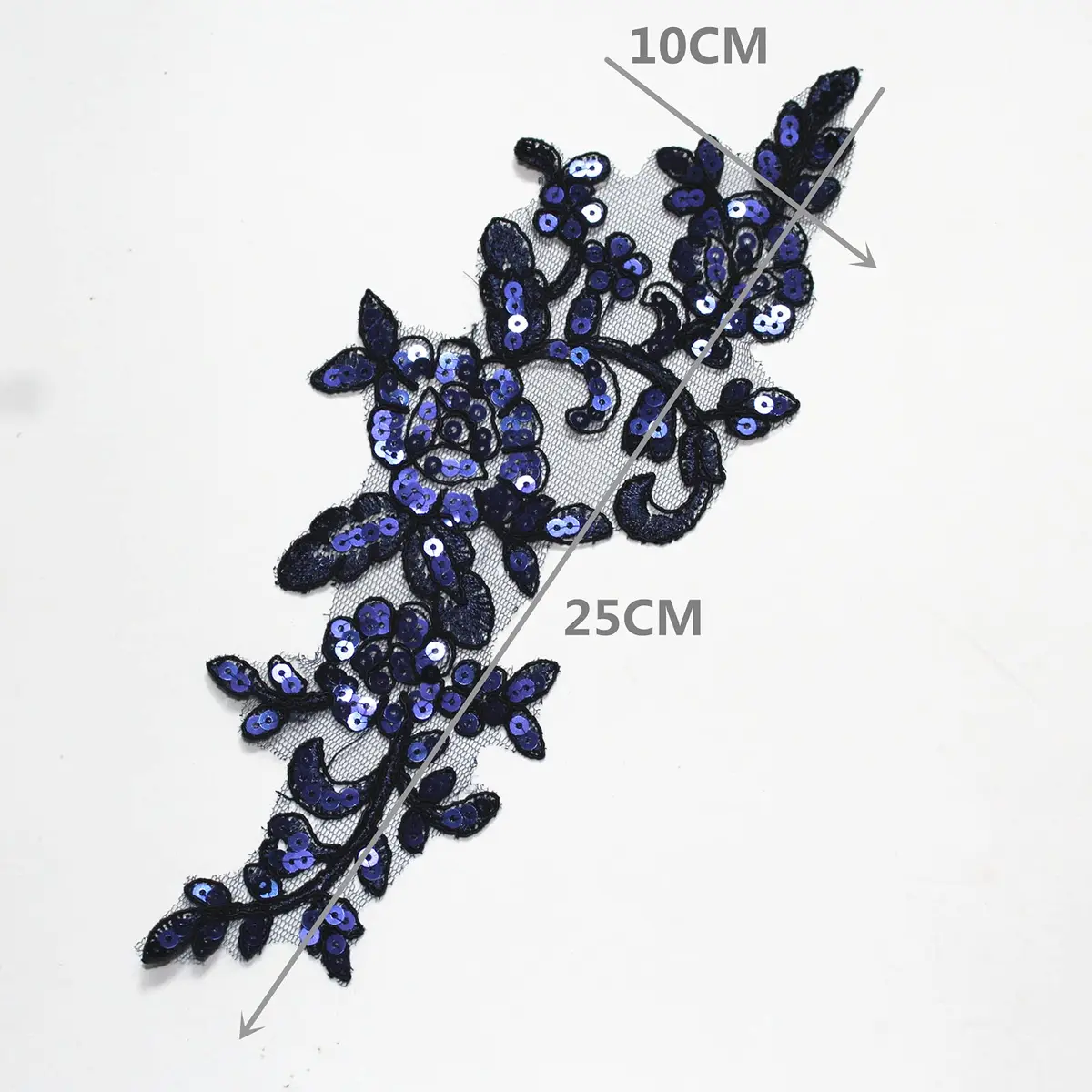 SUNMOVE Navy Sequin Lace Applique Pair 25cm x 10cm (9.84" x 3.93") | Bridal DIY Craft Embellishment - view 2