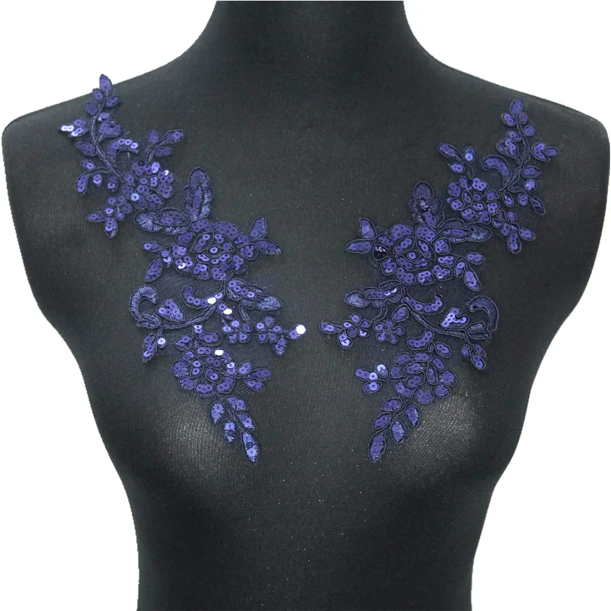 SUNMOVE Navy Sequin Lace Applique Pair 25cm x 10cm (9.84" x 3.93") | Bridal DIY Craft Embellishment - view 3