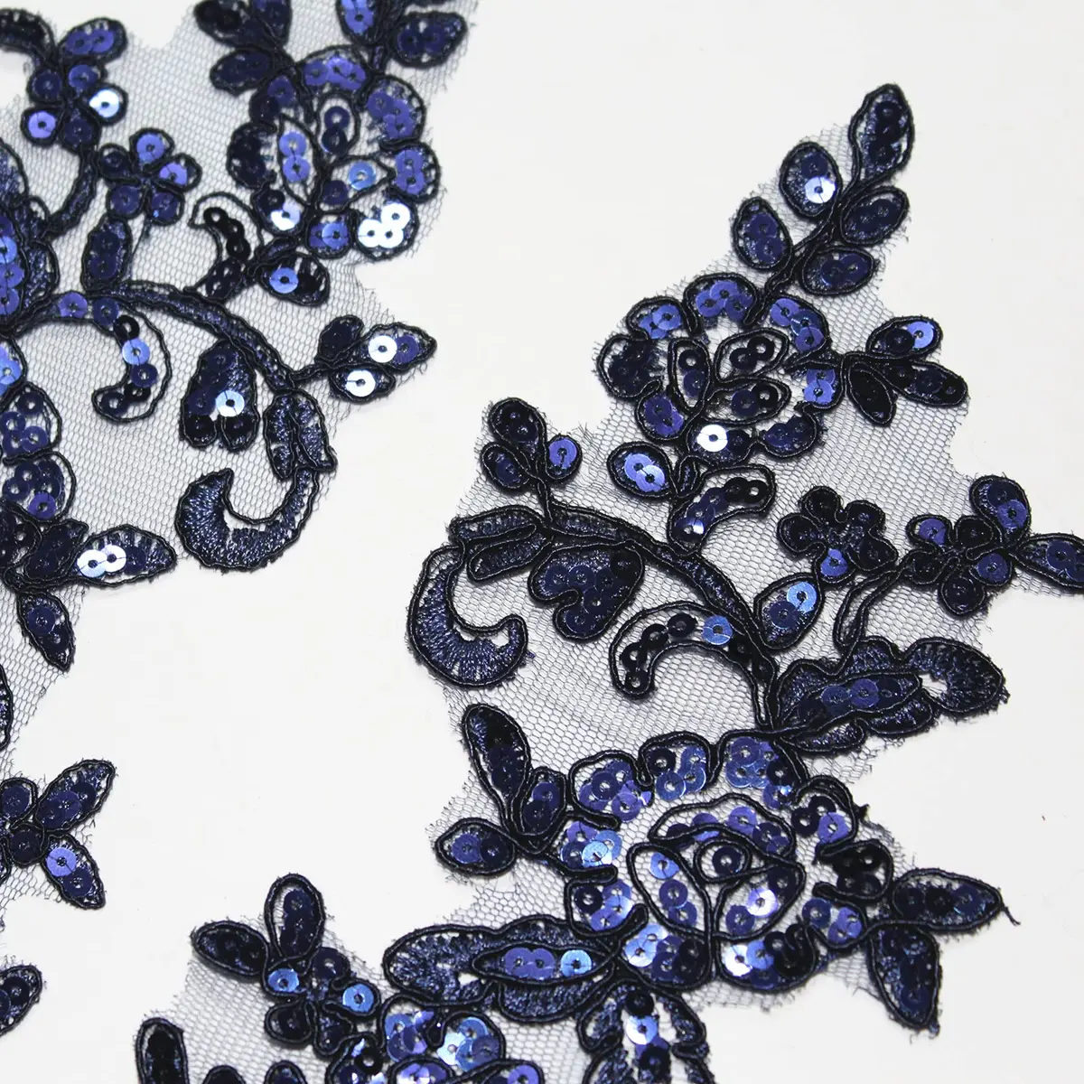 SUNMOVE Navy Sequin Lace Applique Pair 25cm x 10cm (9.84" x 3.93") | Bridal DIY Craft Embellishment - view 4