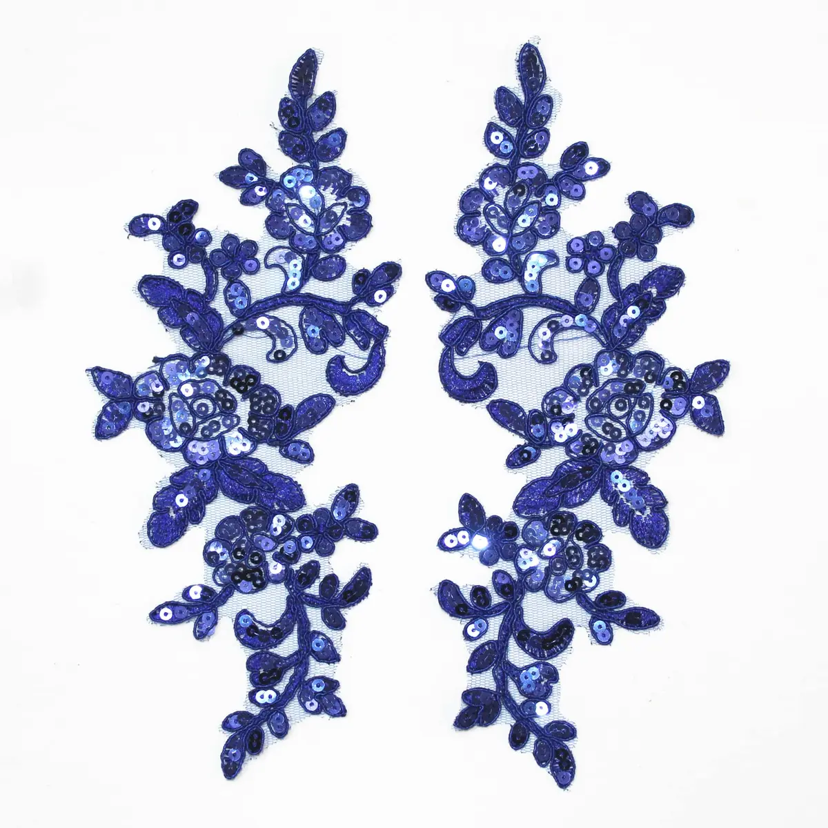 SUNMOVE Blue Embroidery Sequin Lace Applique 25cm x 10cm | Bridal & Party Dress Embellishment - main product image