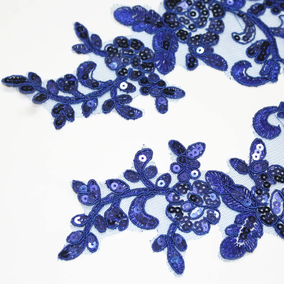 SUNMOVE Blue Embroidery Sequin Lace Applique 25cm x 10cm | Bridal & Party Dress Embellishment - view 5