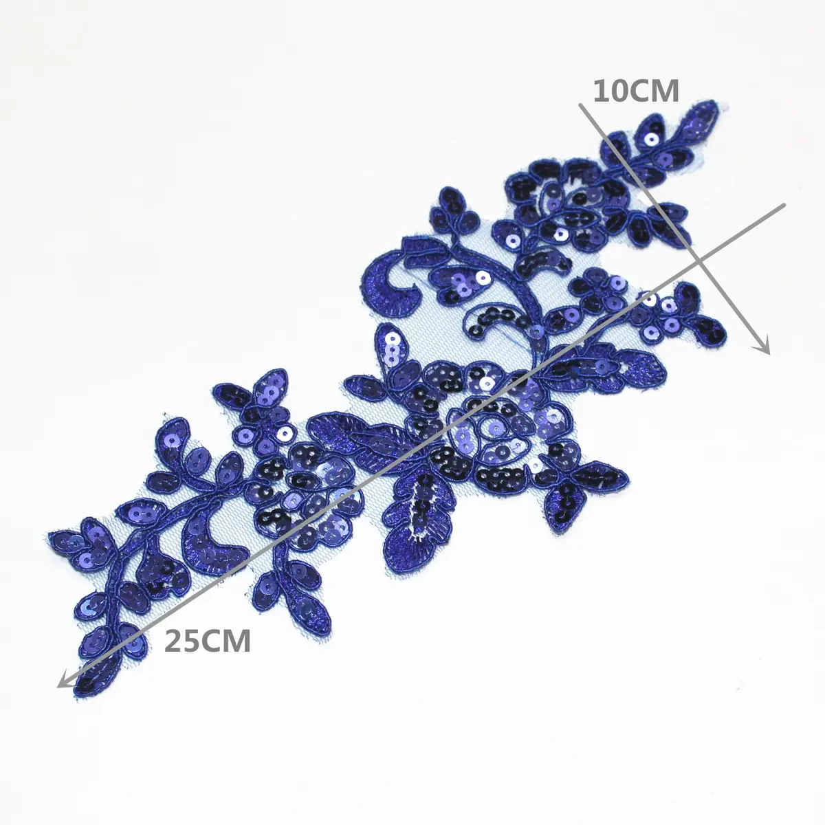 SUNMOVE Blue Embroidery Sequin Lace Applique 25cm x 10cm | Bridal & Party Dress Embellishment - view 2