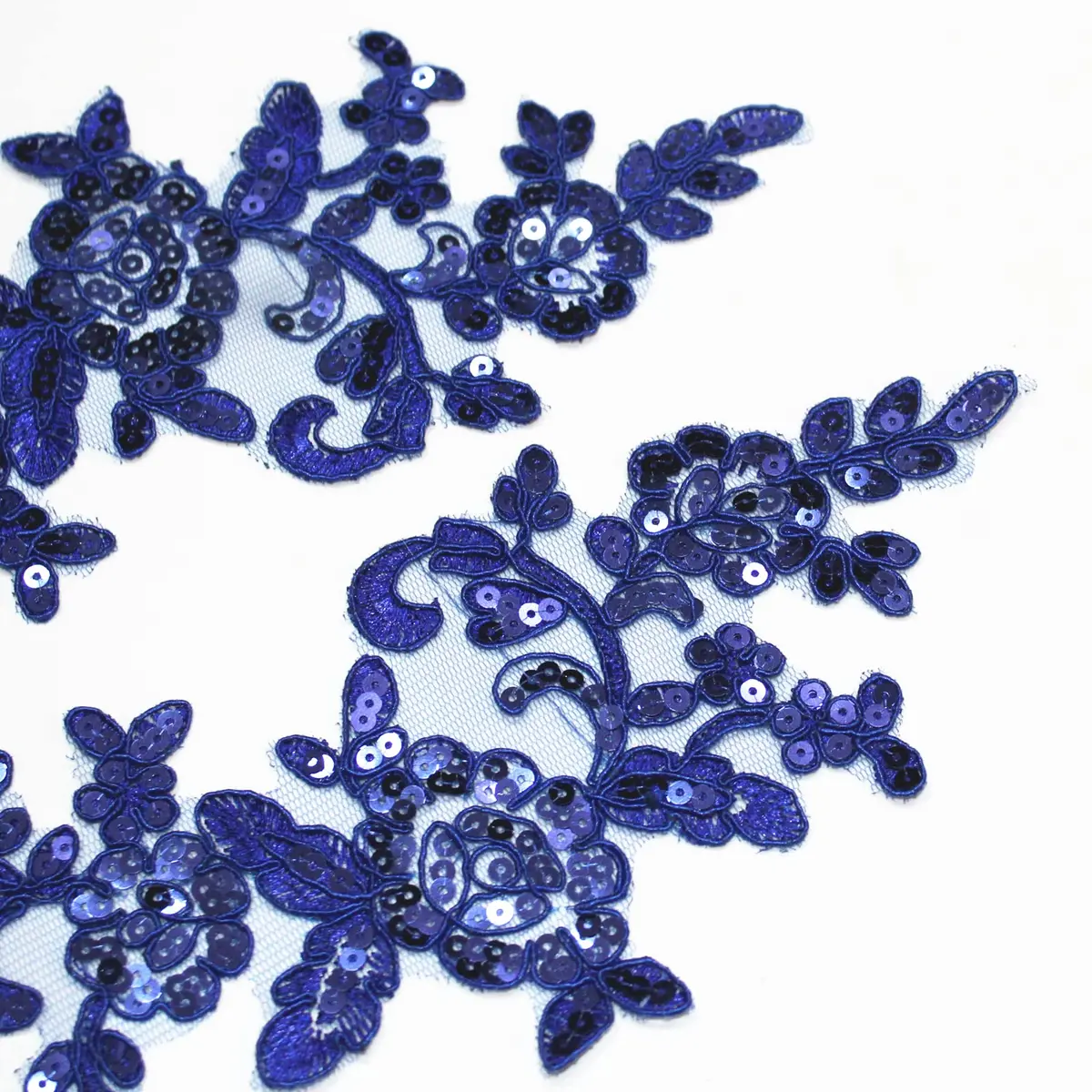SUNMOVE Blue Embroidery Sequin Lace Applique 25cm x 10cm | Bridal & Party Dress Embellishment - view 3