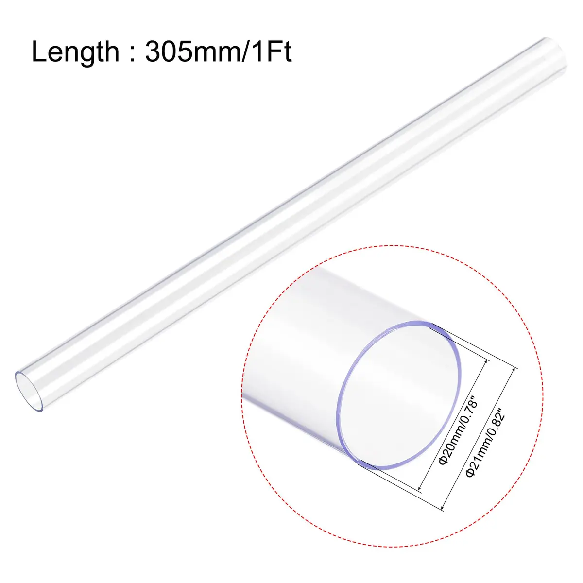 uxcell Rigid Clear Polycarbonate Tubing 20mm ID x 21mm OD x 305mm (1Ft) | High Impact Resistance - view 2