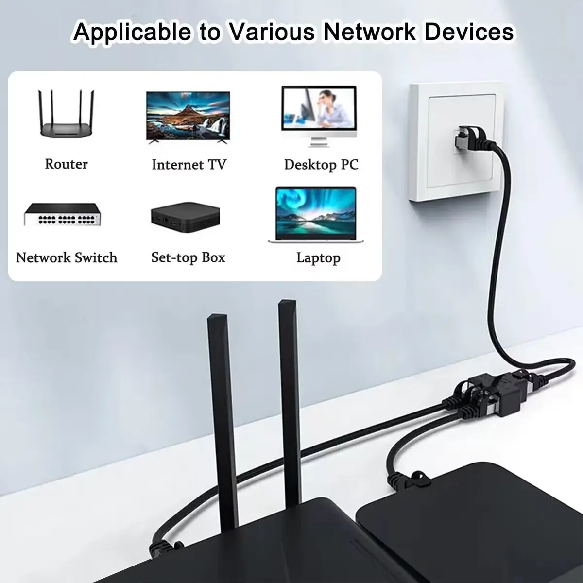 AKWOR Ethernet Splitter 1 to 2 | Double Ethernet Cable Adapter for Cat 5/5e/6/7/8 | Starlink Compatible - view 5