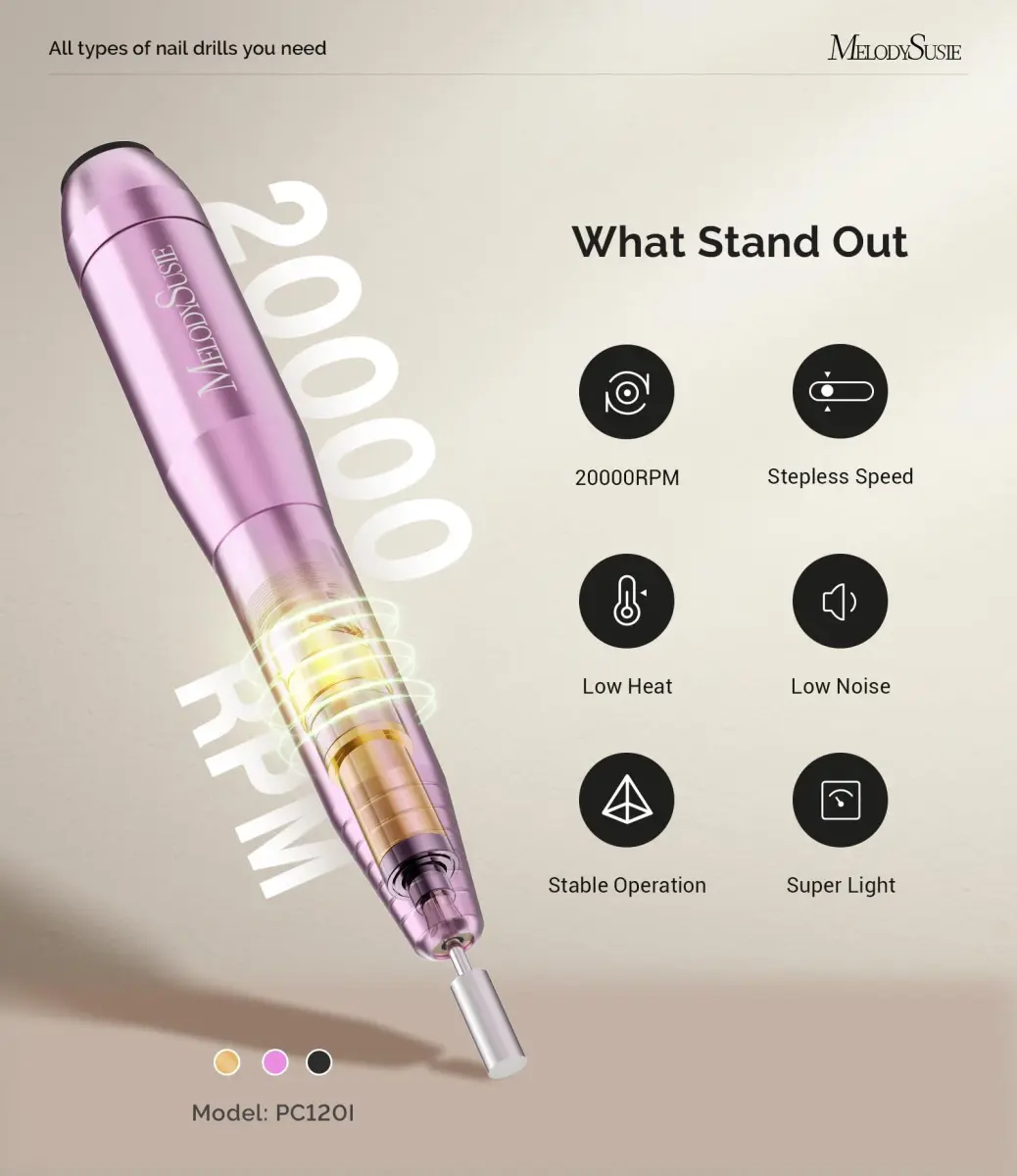 MelodySusie USB Nail Drill PC120I Purple | 20,000 RPM Portable Electric Nail File for Gentle Nail Prep - view 4