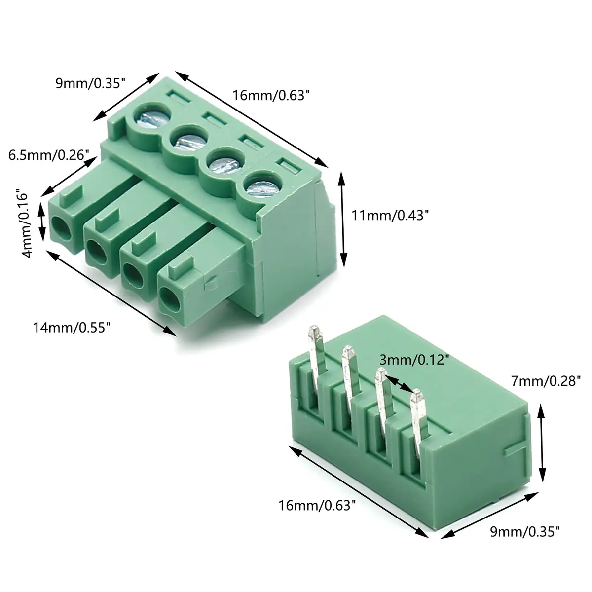 Bonsicoky 4-Pin 3.81mm Pitch PCB Screw Terminal Blocks (10-Set) | Industrial Grade Connectors for Electronics - view 3