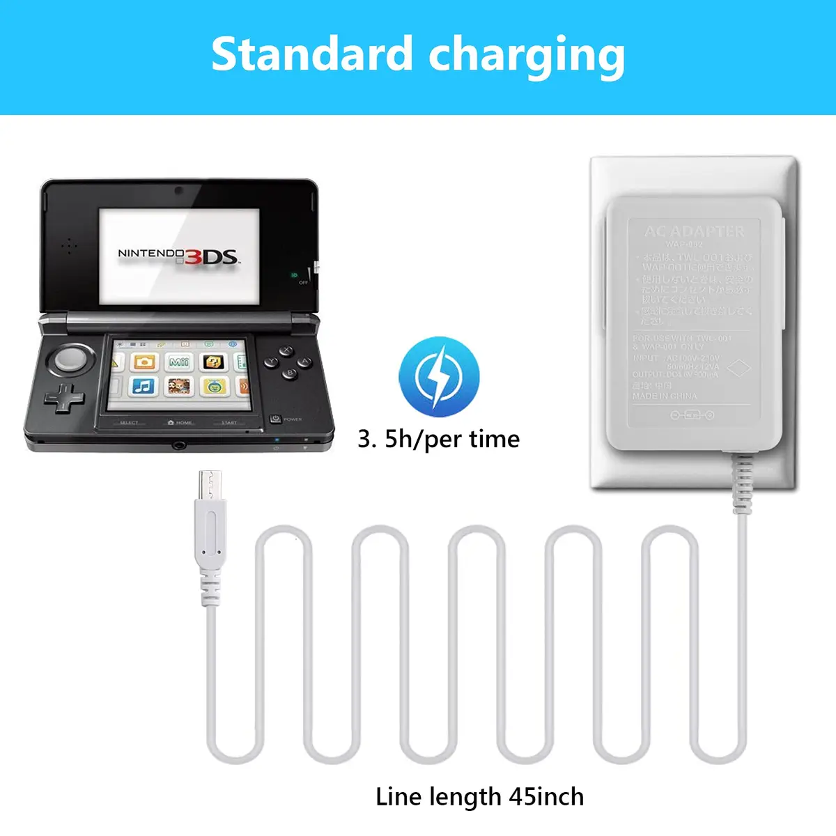 Trenro 3DS Charger Compatible with Nintendo 3DS/ DSi/XL/2DS/ New 3DS | Foldable, Portable, Safe - view 6