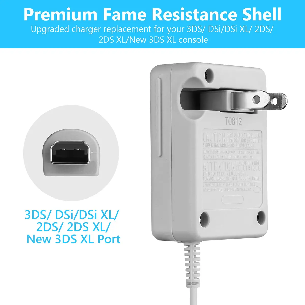 Trenro 3DS Charger Compatible with Nintendo 3DS/ DSi/XL/2DS/ New 3DS | Foldable, Portable, Safe - view 3