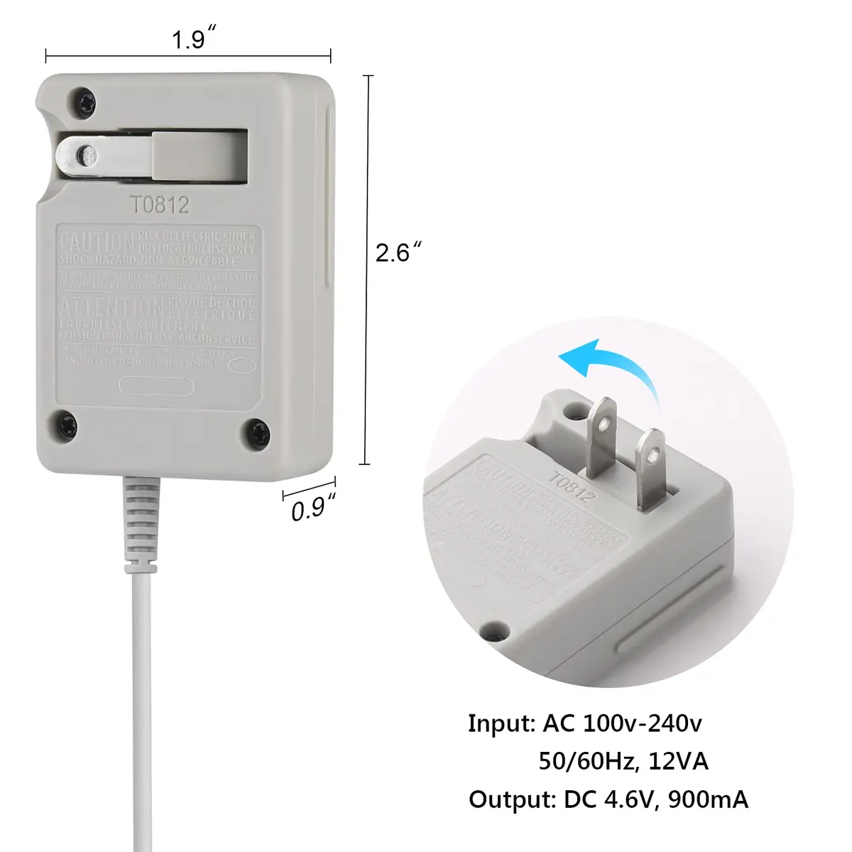 Trenro 3DS Charger Compatible with Nintendo 3DS/ DSi/XL/2DS/ New 3DS | Foldable, Portable, Safe - view 4