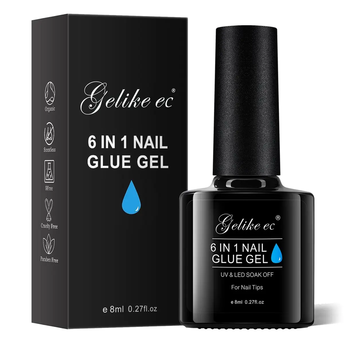 Gelike EC 6 in 1 UV Gel Nail Glue for Press Ons & Nail Tips | 8ml (0.27 Fl Oz) HEMA-Free Formula - main product image