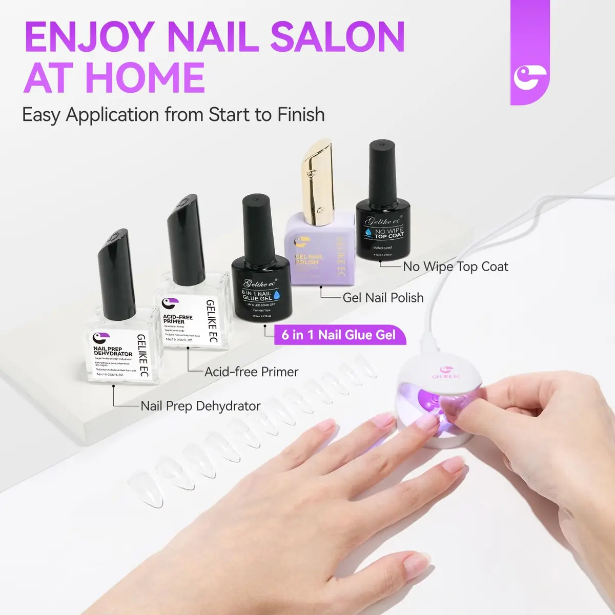 Gelike EC 6 in 1 UV Gel Nail Glue for Press Ons & Nail Tips | 8ml (0.27 Fl Oz) HEMA-Free Formula - view 8