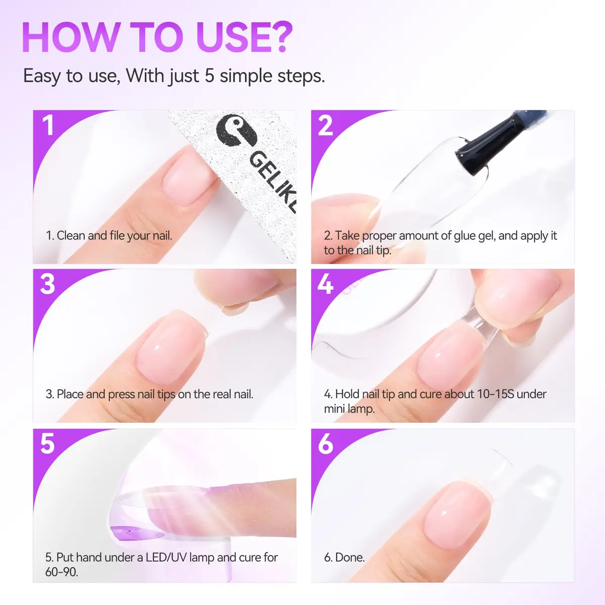 Gelike EC 6 in 1 UV Gel Nail Glue for Press Ons & Nail Tips | 8ml (0.27 Fl Oz) HEMA-Free Formula - view 9