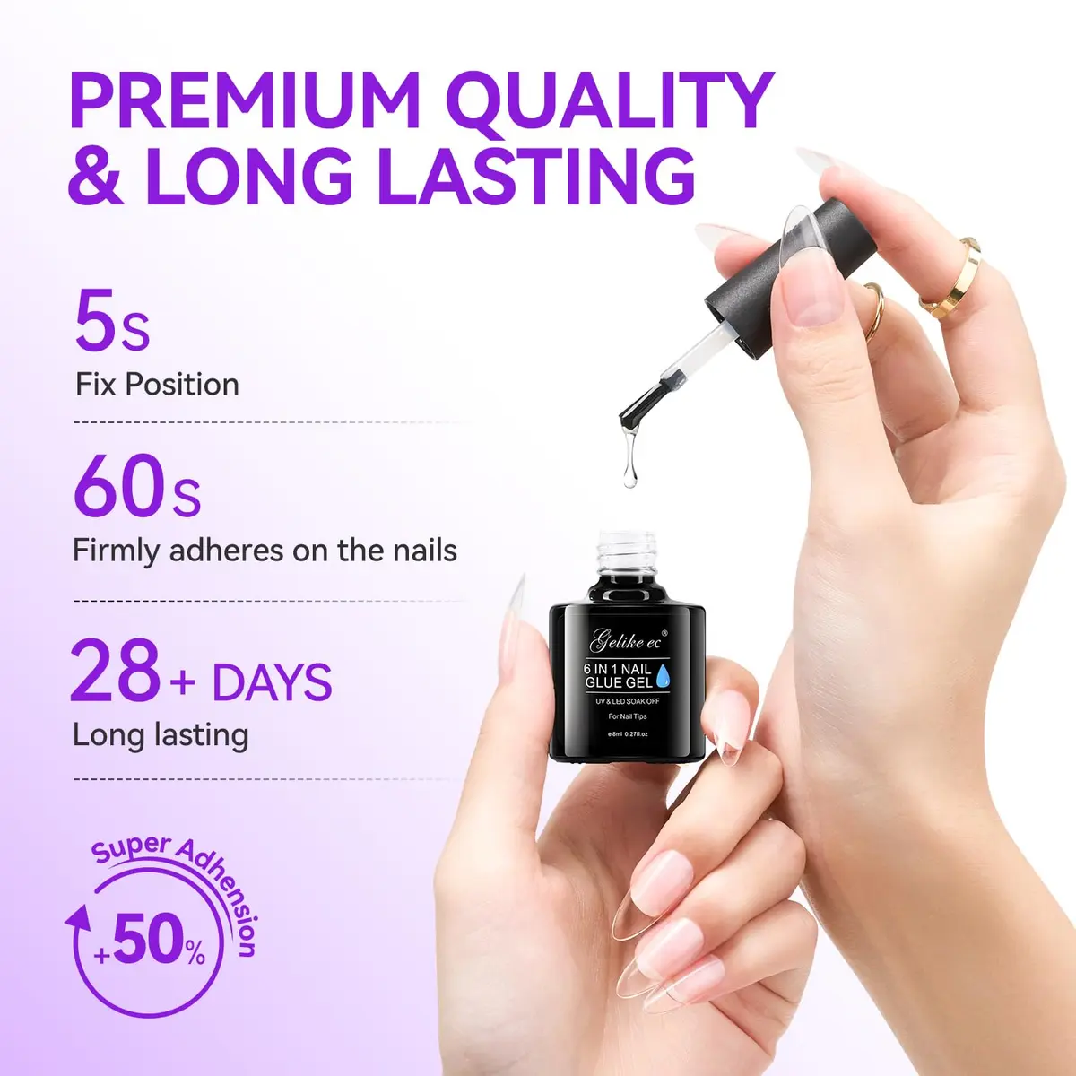 Gelike EC 6 in 1 UV Gel Nail Glue for Press Ons & Nail Tips | 8ml (0.27 Fl Oz) HEMA-Free Formula - view 2