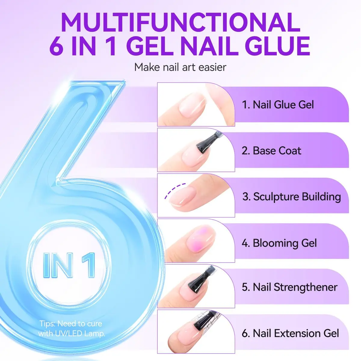 Gelike EC 6 in 1 UV Gel Nail Glue for Press Ons & Nail Tips | 8ml (0.27 Fl Oz) HEMA-Free Formula - view 4