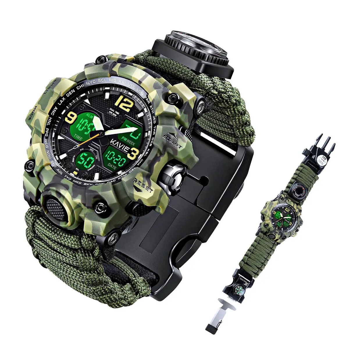 Kavie Men's Tactical Military Digital Watch 45mm (1.77in) | 23-in-1 Survival Multi-Functional Outdoor Waterproof Camouflage Sports Watch - main product image