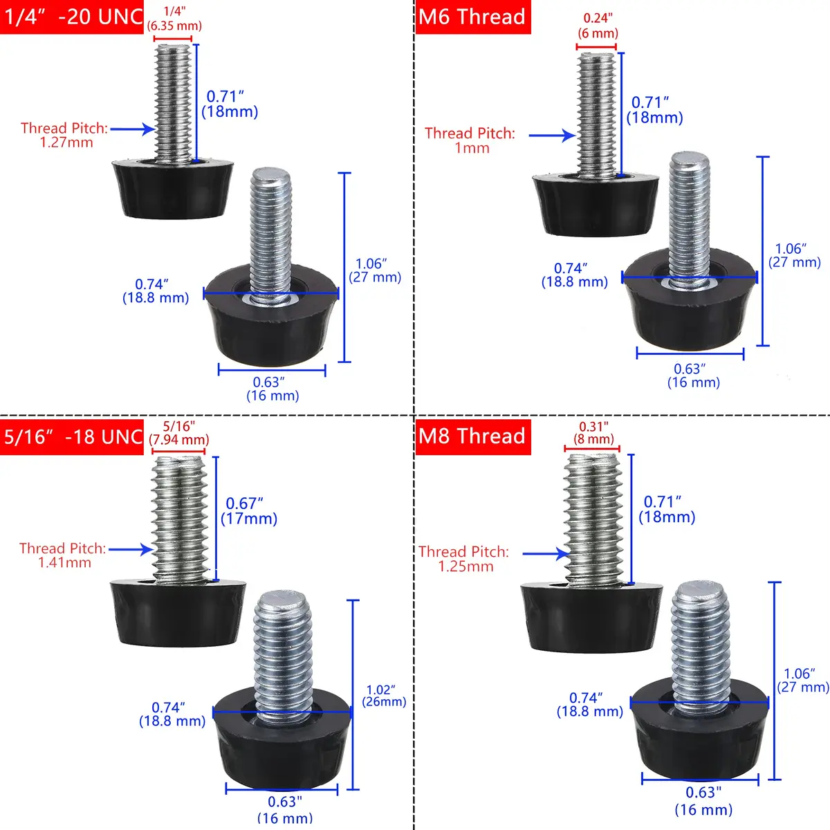 MILDWOO Furniture Leveling Feet 1/4"-20 UNC Thread Adjustable Set | Protect Floors & Level Furniture - view 2