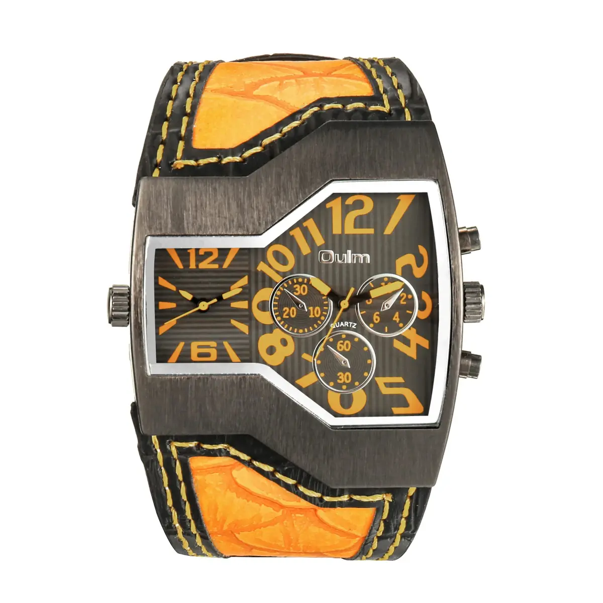 ShoppeWatch Unique Men's Dual Time Display Watch 54mm Case | Quartz Movement Leather Band - main product image