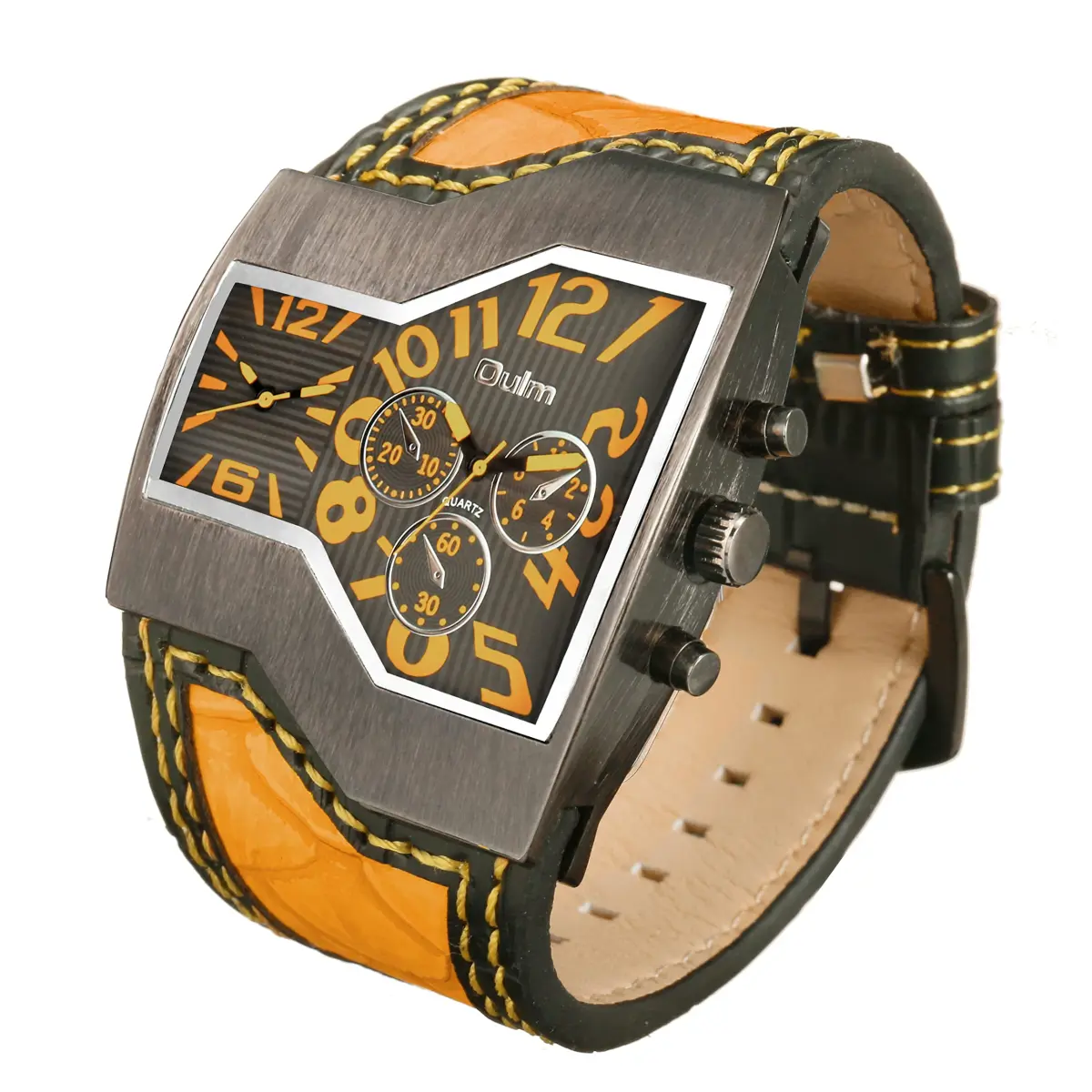 ShoppeWatch Unique Men's Dual Time Display Watch 54mm Case | Quartz Movement Leather Band - view 2