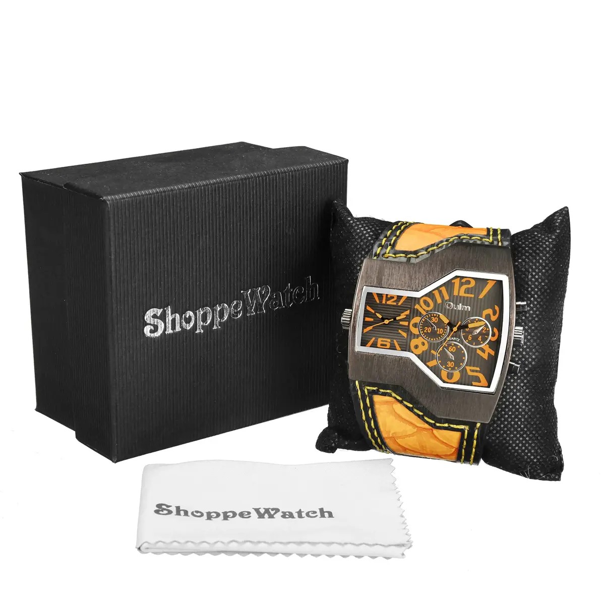 ShoppeWatch Unique Men's Dual Time Display Watch 54mm Case | Quartz Movement Leather Band - view 4